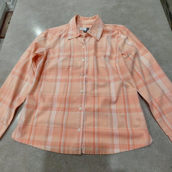 JONES WEAR STUDIO Women's Peach Plaid 100% Cotton Long Sleeves Shirt - Me… - Picture 3 of 11